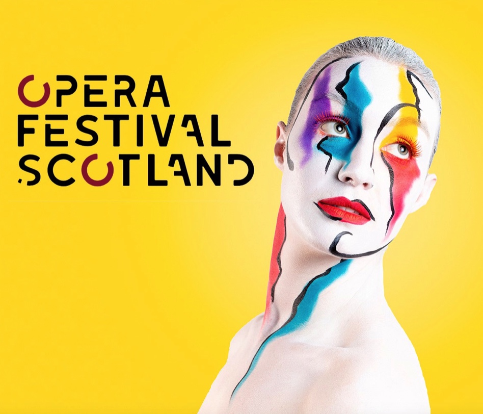 opera festival Scotland, painted face, advertisement, make up,